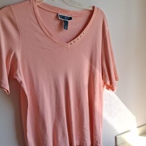 Scott Peach V-Neck Short Sleeve Top with Gold-Tone Studs